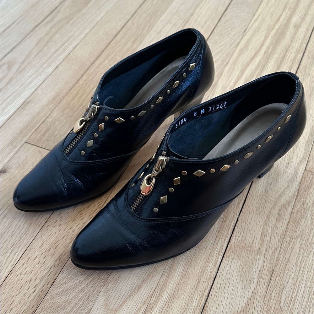 Vintage rare unique 90s Norman Kaplan Las Vegas zip heeled booties 8M witchy